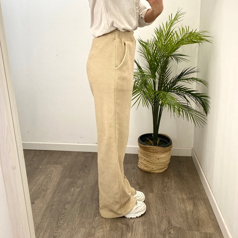 Pantalón Chándal Recto Pana Beige