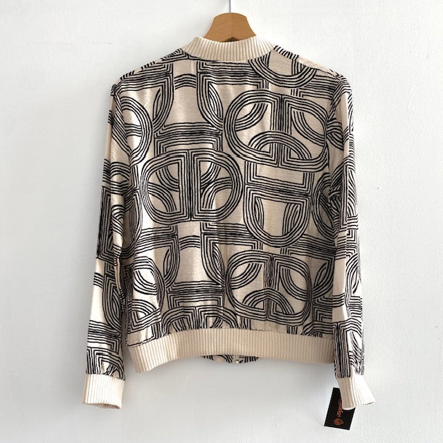 Bomber Fina Estampada Beige/Negro