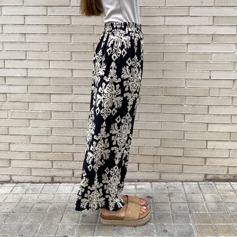 Pantalón Fluido Estampado Emy Negro