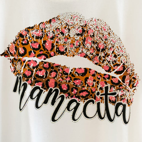 Camiseta Labios Mamacita Blanco/Marrón