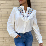 Camisa Flores Bordadas Blanco