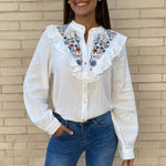 Camisa Flores Bordadas Blanco