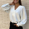 Blusa Pico Pliegues Blanco