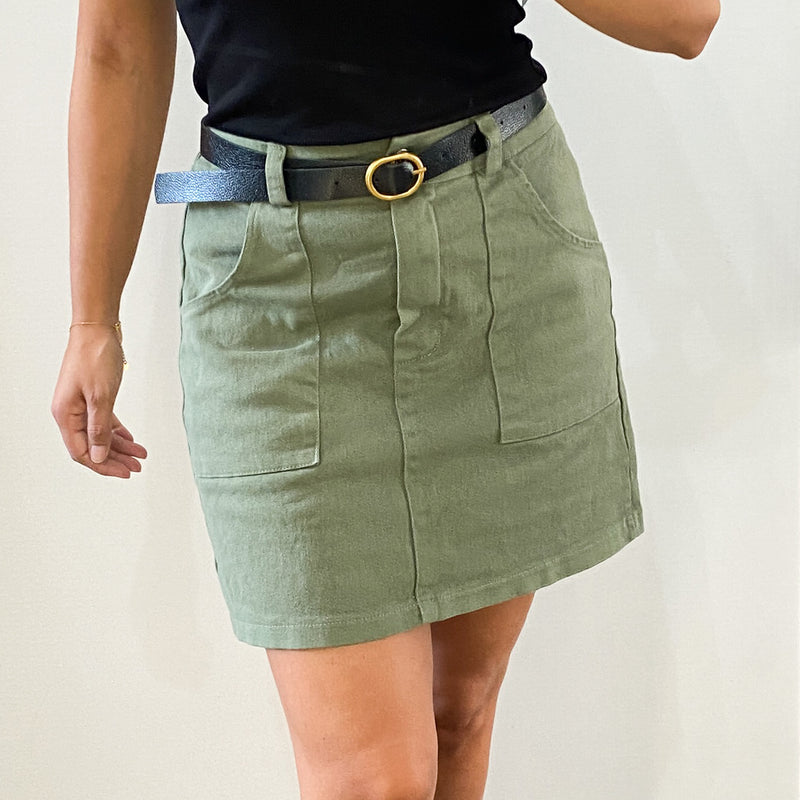 Mini Falda Bolsillos Verde