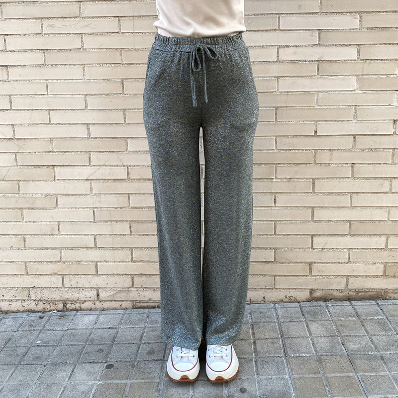 Pantalón Palazzo Brillo Elástico Verde