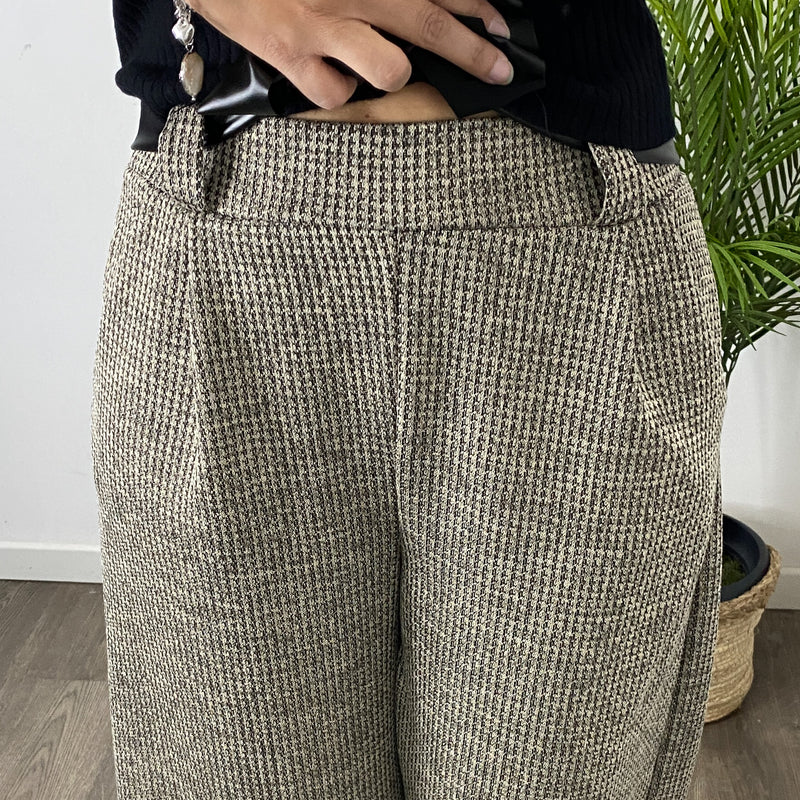 Pantalón Ancho Suelto Gris Beige/Negro