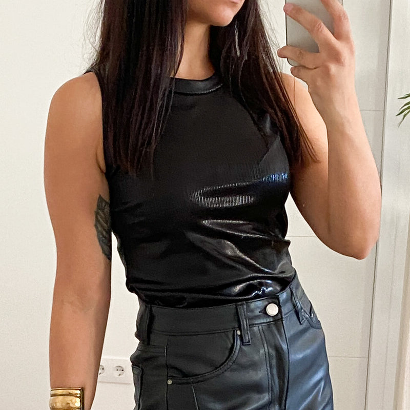 Top Metalizado Negro