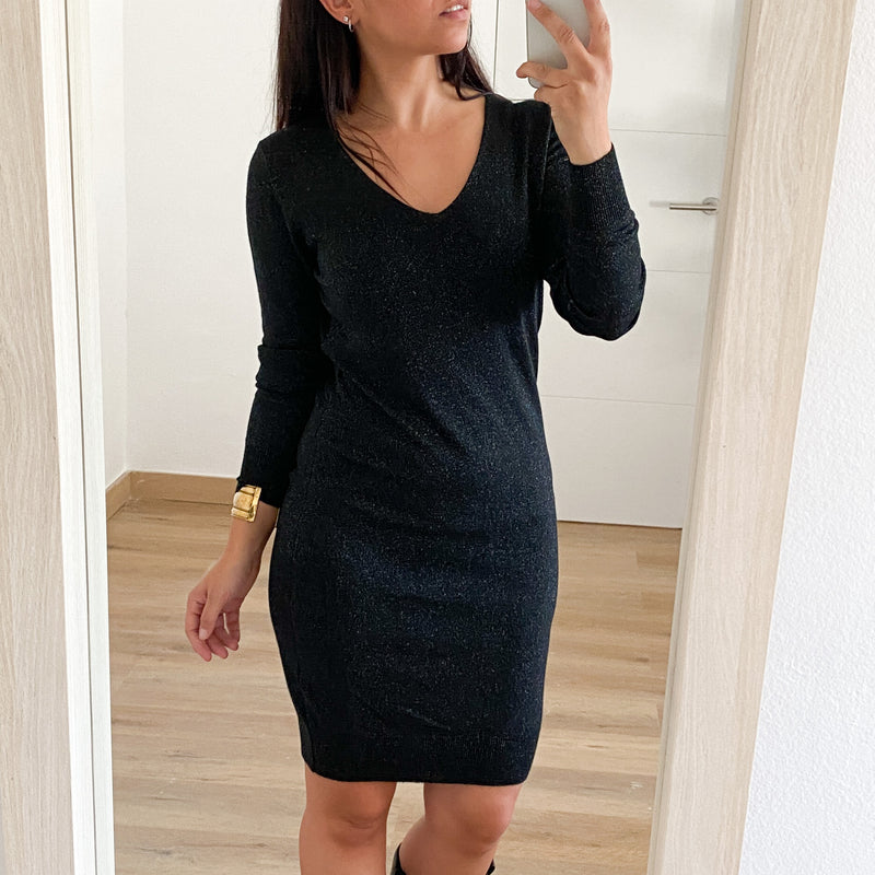 Vestido V Lurex Negro