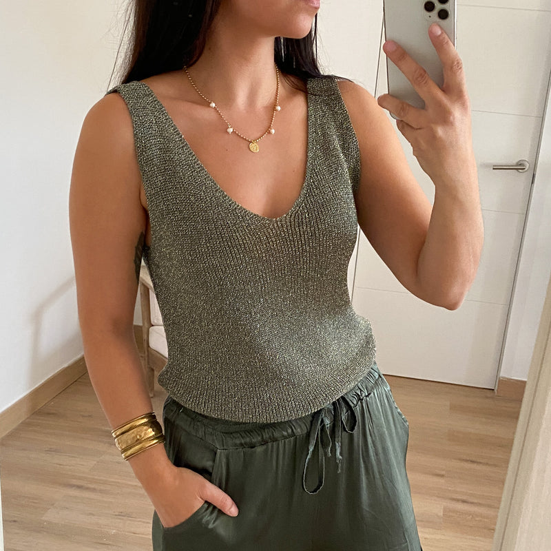 Top Tirante Ancho Lurex Verde