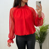 Blusa Manga Transparente Brillo Rojo