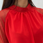 Blusa Manga Transparente Brillo Rojo