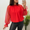 Blusa Manga Transparente Brillo Rojo