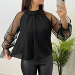 Blusa Manga Transparente Brillo Negro