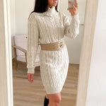 Vestido Punto Cuello Alto Beige