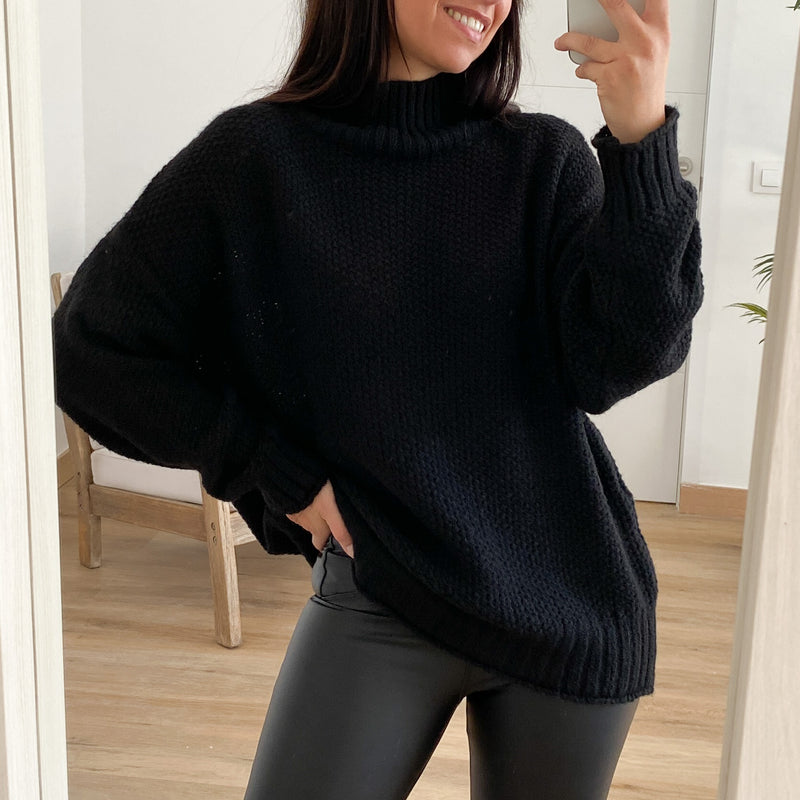 Jersey Cuello Midi Oversize Negro