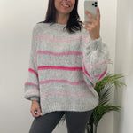 Jersey Oversize Rayas Gris/Rosa/Fucsia