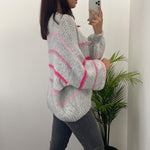 Jersey Oversize Rayas Gris/Rosa/Fucsia