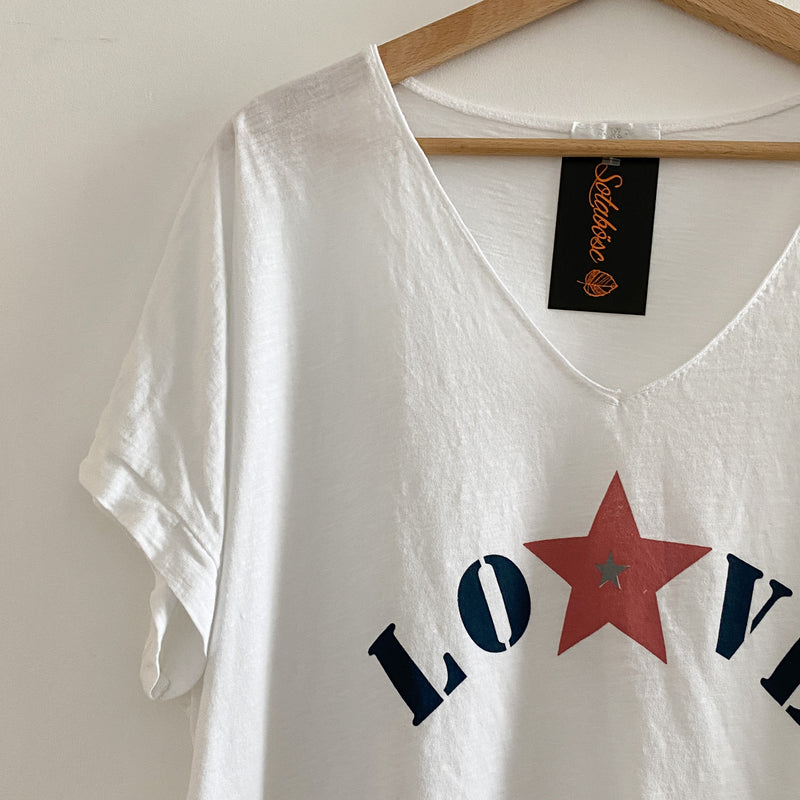 Camiseta V Love Estrella Blanco