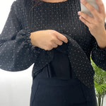 Blusa Plisada Brillo Negro